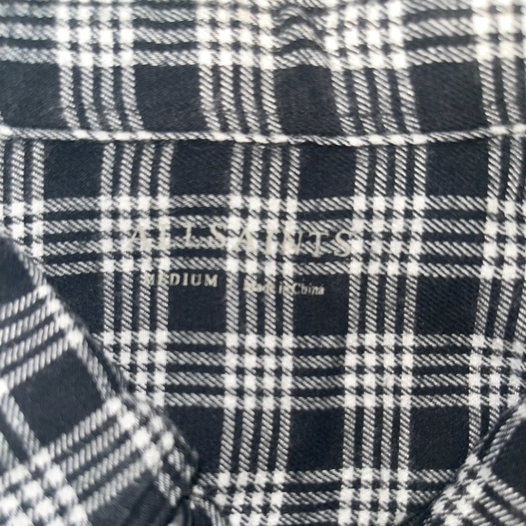 ALL SAINTS PETRO FLANNEL LONG SLEEVE SHIRT - BLACK/WHITE SIZE MEDIUM (PREOWNED) - Picture 8 of 9